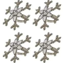 Kirklands Home Beaded Snowflake Napkin Rings, Set of 4 Silver Clearance