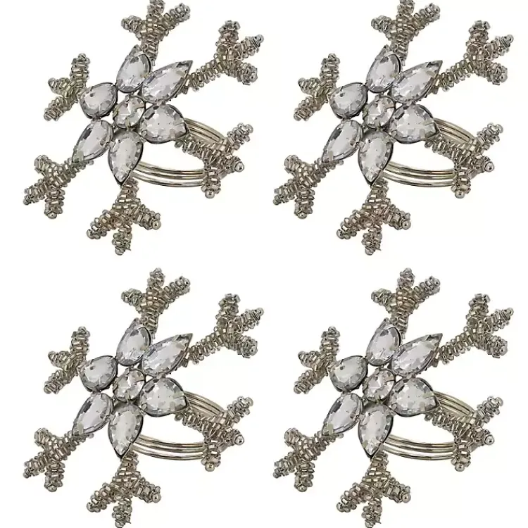 Kirklands Home Beaded Snowflake Napkin Rings, Set of 4 Silver Clearance