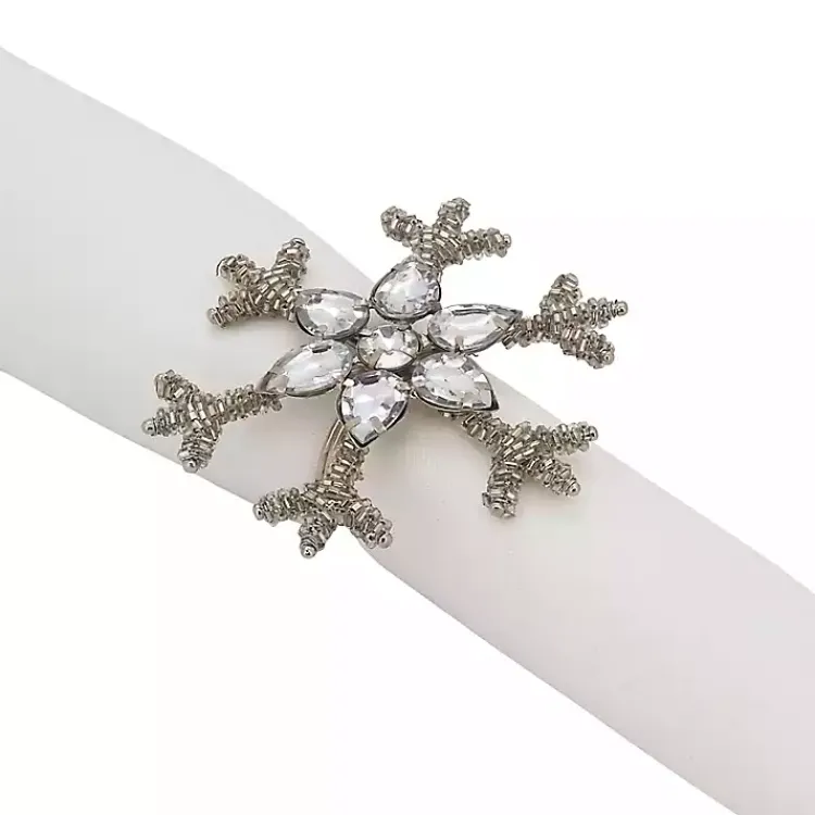 Kirklands Home Beaded Snowflake Napkin Rings, Set of 4 Silver Clearance