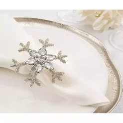 Kirklands Home Beaded Snowflake Napkin Rings, Set of 4 Silver Clearance
