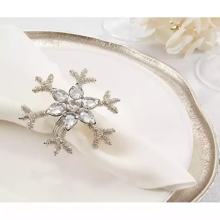 Kirklands Home Beaded Snowflake Napkin Rings, Set of 4 Silver Clearance