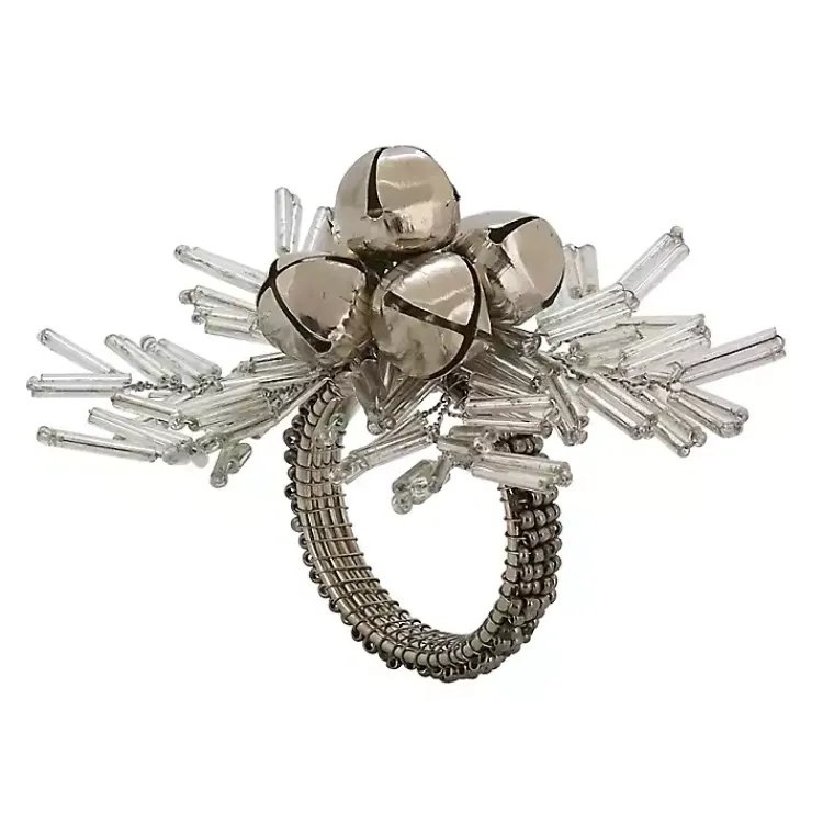Kirklands Home Bells and Holly Napkin Rings, Set of 4 Silver Hot