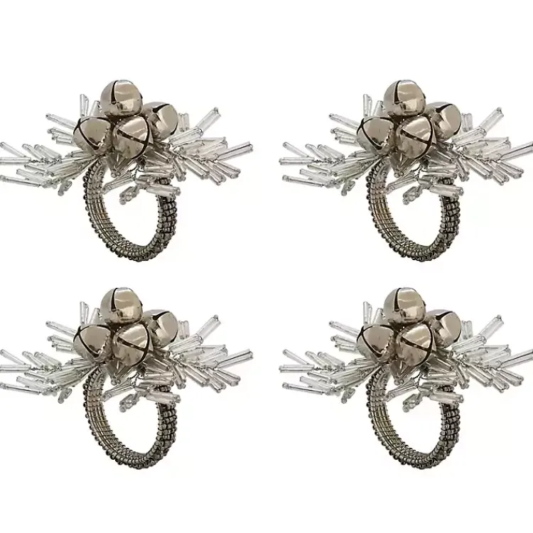 Kirklands Home Bells and Holly Napkin Rings, Set of 4 Silver Hot