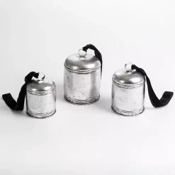 Christmas Decorations>Kirklands Home Silver Bells with Black Velvet Ribbons, Set of 3