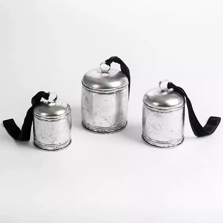 Christmas Decorations>Kirklands Home Silver Bells with Black Velvet Ribbons, Set of 3