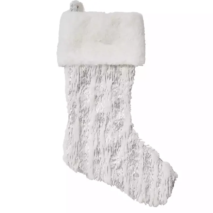 Christmas Stockings & Stocking Holders>Kirklands Home Silver Brushed Faux Fur Stocking