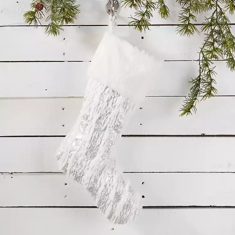 Christmas Stockings & Stocking Holders>Kirklands Home Silver Brushed Faux Fur Stocking