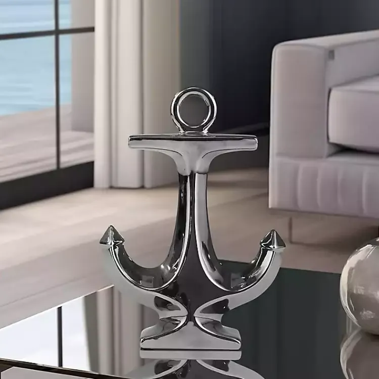 Statues & Figurines>Kirklands Home Ceramic Anchor Statue, 10 in. Silver
