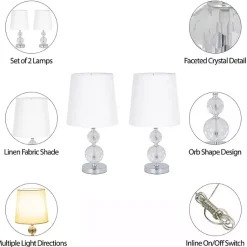 Kirklands Home Silver Crystal Orb Table Lamps, Set of 2 White Clearance