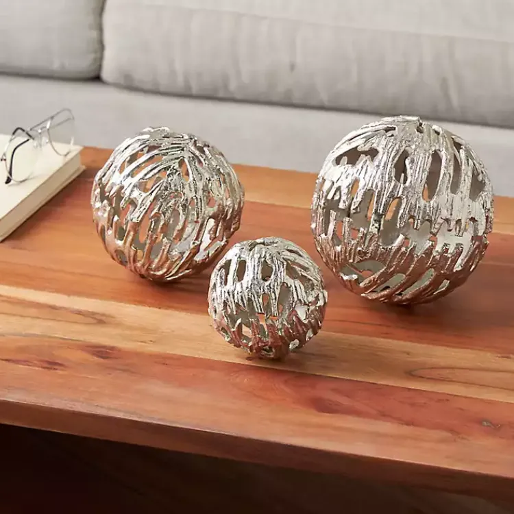 Bowl Filler>Kirklands Home Cut-Out Metal Orbs, Set of 3 Silver