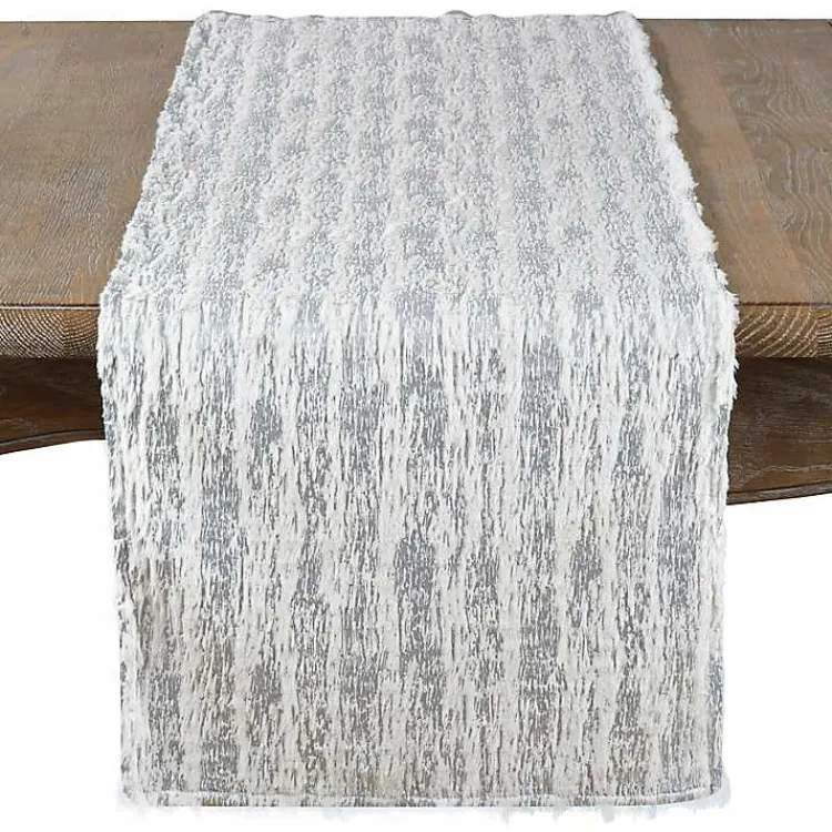 Kirklands Home Faux Fur Brushed Metallic Foil Table Runner Silver Clearance
