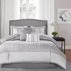 Kirklands Home Silver Geometric Stripes 7-pc. King Comforter Set Clearance