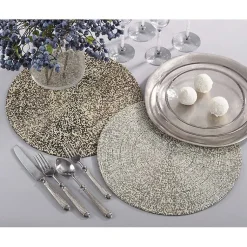 Kirklands Home Glass Beaded Placemats, Set of 4 Silver Hot