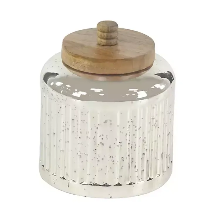 Decorative Bowls & Jars>Kirklands Home Silver Glass Jars with Wooden Lids, Set of 3