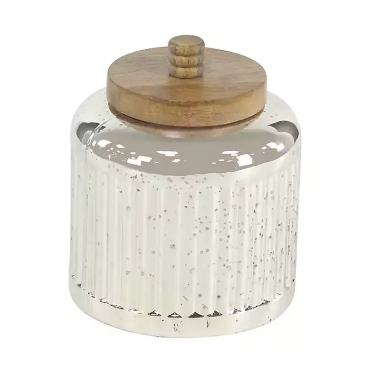 Decorative Bowls & Jars>Kirklands Home Silver Glass Jars with Wooden Lids, Set of 3