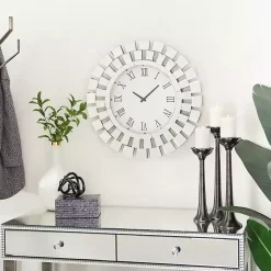 Kirklands Home Silver Glass Mirror Abstract Wall Clock