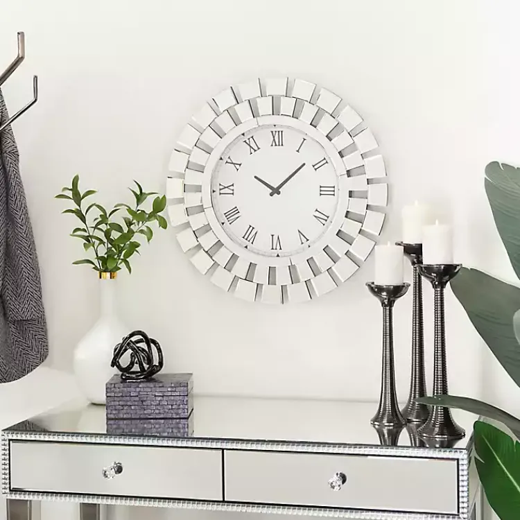Kirklands Home Silver Glass Mirror Abstract Wall Clock