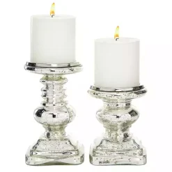 Candle Holders>Kirklands Home Glass Ornate 2-pc. Pillar Candle Holder Set Silver