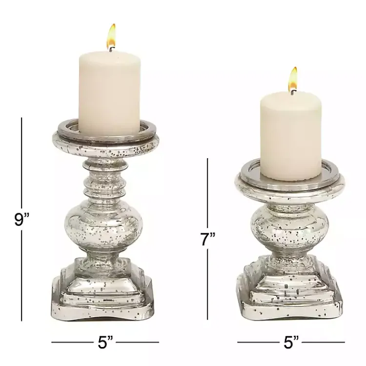 Candle Holders>Kirklands Home Glass Ornate 2-pc. Pillar Candle Holder Set Silver