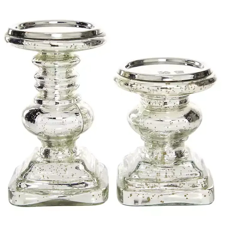Candle Holders>Kirklands Home Glass Ornate 2-pc. Pillar Candle Holder Set Silver