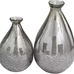 Vases>Kirklands Home Glass Teardrop Textured Vases, Set of 2 Silver
