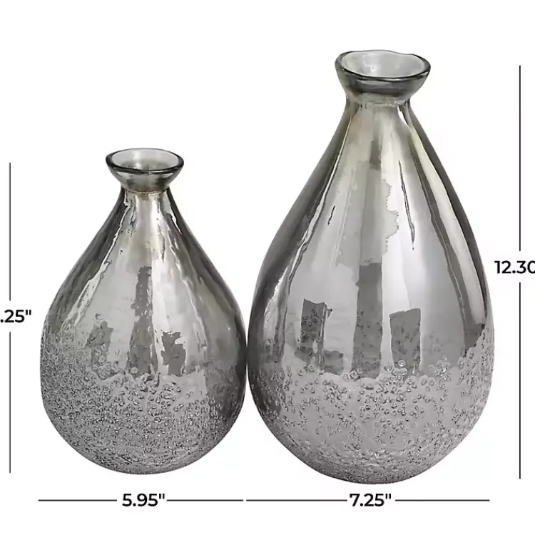 Vases>Kirklands Home Glass Teardrop Textured Vases, Set of 2 Silver