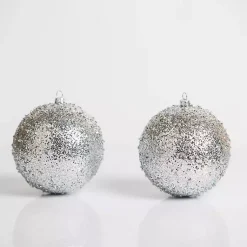 Christmas Ornaments>Kirklands Home Glitter Beaded 2-pc. Ornament Set, 4 in. Silver