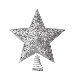 Christmas Tree Decorations>Kirklands Home Glitter Classic Star Tree Topper Silver