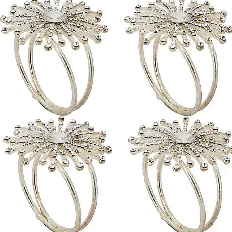 Kirklands Home Glitter Starburst 4-pc. Napkin Ring Set Silver