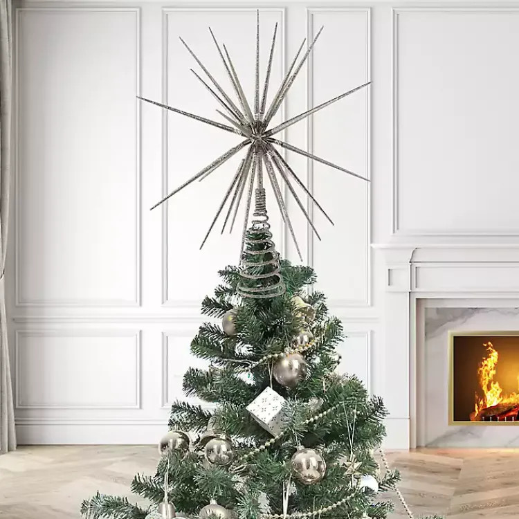 Christmas Tree Decorations>Kirklands Home Glitter Starburst Tree Topper Silver