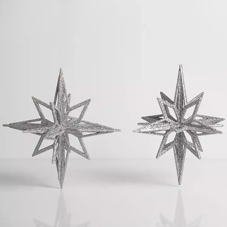 Christmas Ornaments>Kirklands Home Glitter Starburst Ornaments, Set of 2 Silver