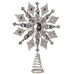 Christmas Tree Decorations>Kirklands Home Glittery Bejewelled Snowflake Tree Topper Silver