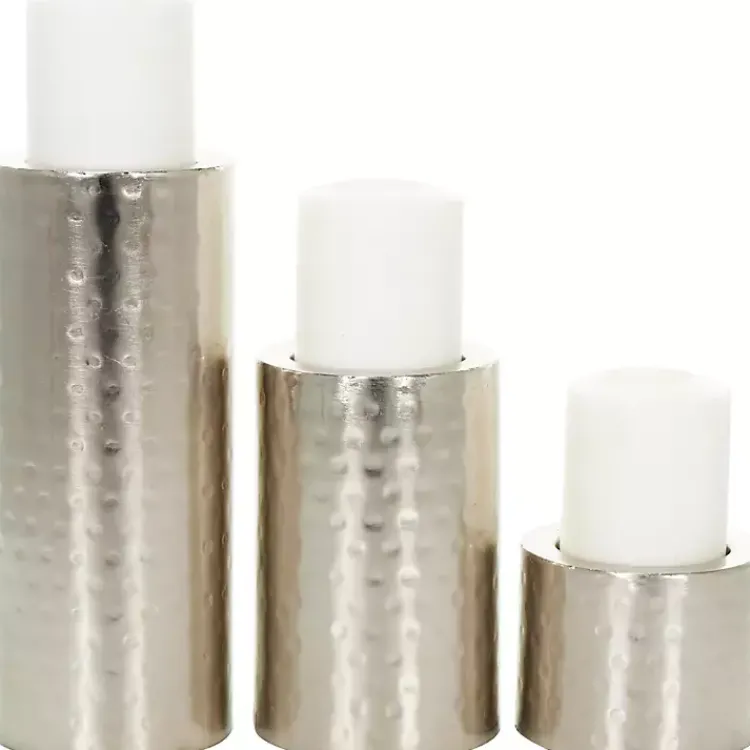Candle Holders>Kirklands Home Hammered Metal Candle Holders, Set of 3 Silver
