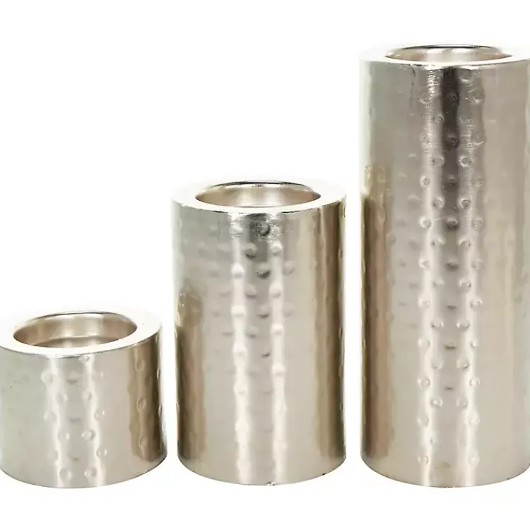 Candle Holders>Kirklands Home Hammered Metal Candle Holders, Set of 3 Silver