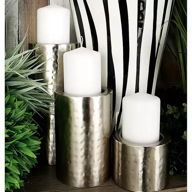 Candle Holders>Kirklands Home Hammered Metal Candle Holders, Set of 3 Silver