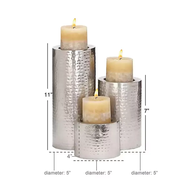 Candle Holders>Kirklands Home Hammered Metal Candle Holders, Set of 3 Silver