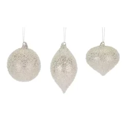 Christmas Ornaments>Kirklands Home Heirloom Glass Glitter Ornaments, Set of 6 Silver
