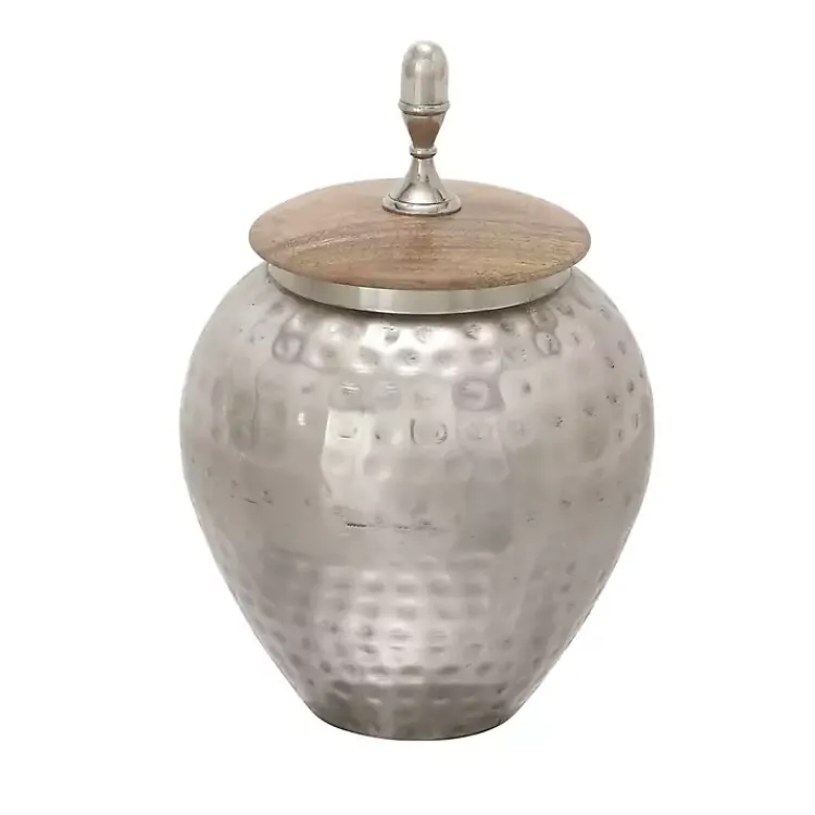 Decorative Bowls & Jars>Kirklands Home Jar with Mango Wood Lid Silver