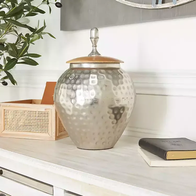 Decorative Bowls & Jars>Kirklands Home Jar with Mango Wood Lid Silver