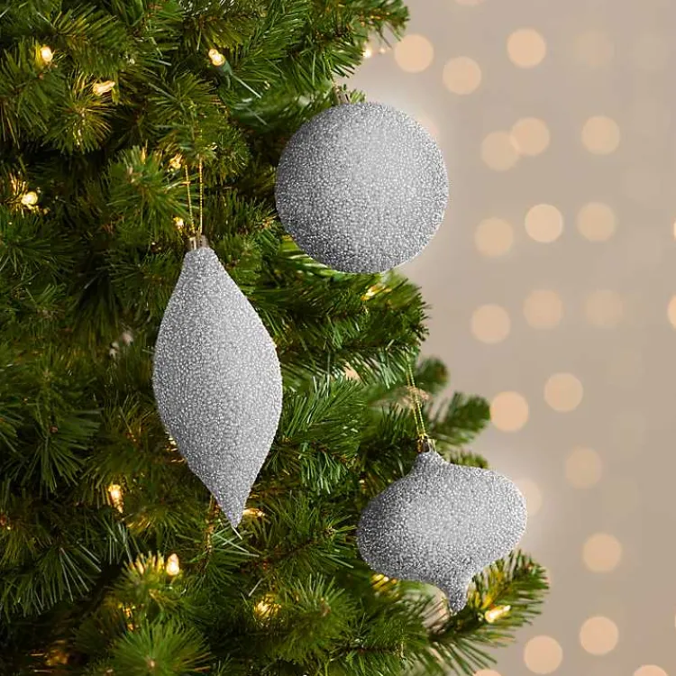 Christmas Ornaments>Kirklands Home Luxe Glitter Beaded Ornaments, Set of 3 Silver