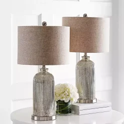 Kirklands Home Silver Mercury Glass Ribbed Table Lamps, Set of 2 Tan Best