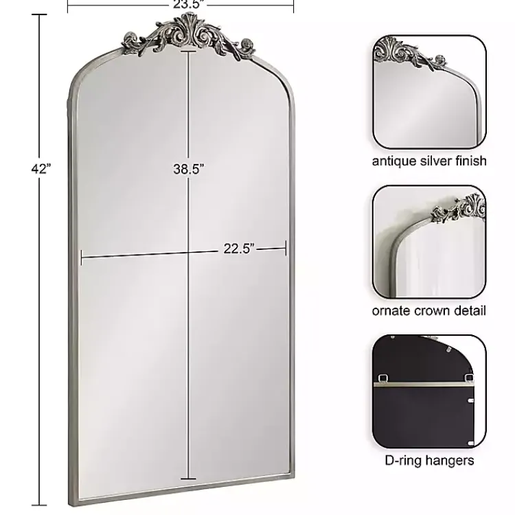 Kirklands Home Silver Metal Arch Ornate Crown Wall Mirror Discount