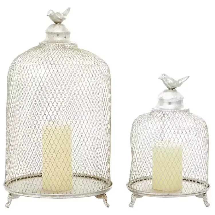 Lanterns>Kirklands Home Metal Bird Cage Cloche Lanterns, Set of 2 Silver