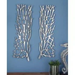 Kirklands Home Metal Coral Panel Wall Plaques, Set of 2 Silver Discount