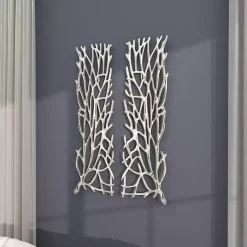 Kirklands Home Metal Coral Panel Wall Plaques, Set of 2 Silver Discount