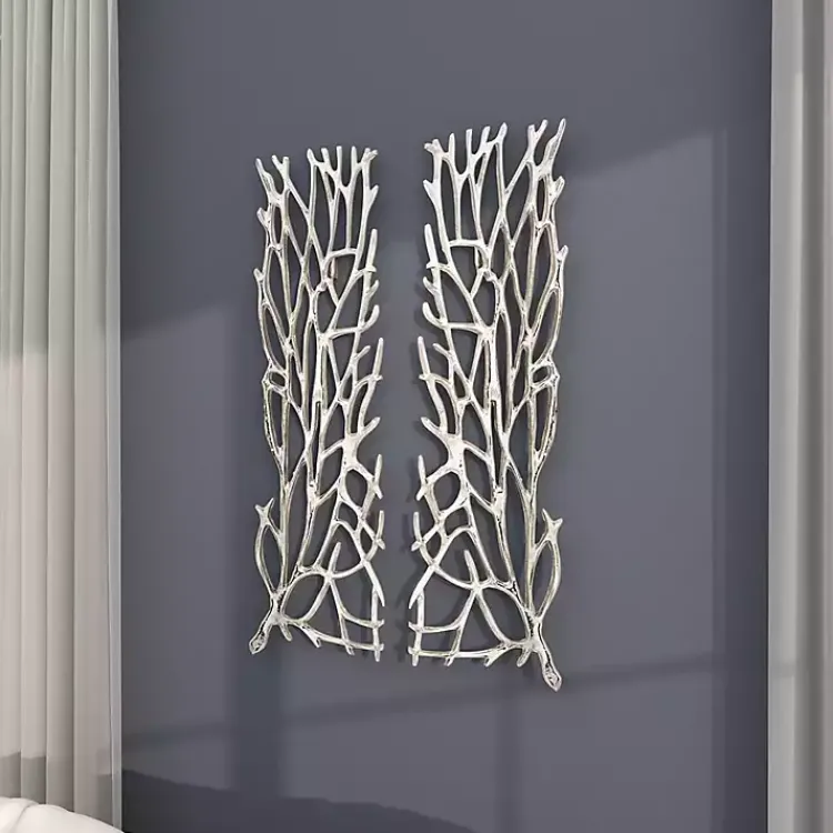 Kirklands Home Metal Coral Panel Wall Plaques, Set of 2 Silver Discount