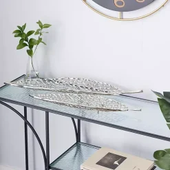 Decorative Trays>Kirklands Home Metal Leaf Trays, Set of 2 Silver
