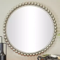 Kirklands Home Silver Metal Round Beaded Frame Wall Mirror Online