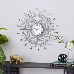 Kirklands Home Silver Metal Sunburst Droplet Frame Clock Hot