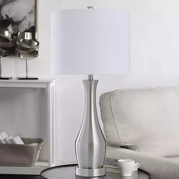Kirklands Home Silver Metal Taper Table Lamp White Outlet